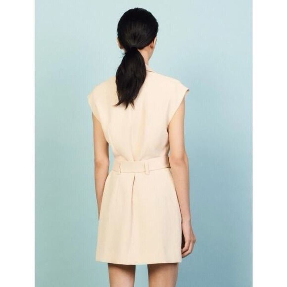 Sandro Alexine Tailored Blazer Dress Size 42 Beige Cream Quiet Luxury Minimalist - Picture 3 of 14